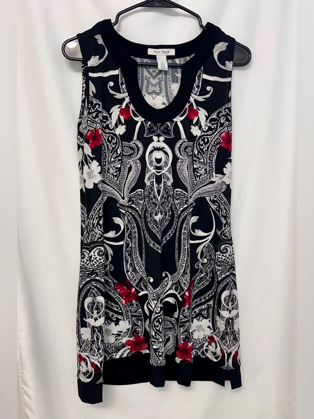WHBM Sleeveless Paisley Floral Tunic Dress Black White Red Size Medium